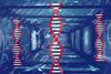 Dna,Structure,Spinning,Over,Screens,On,Medical,Data,Processing,Against