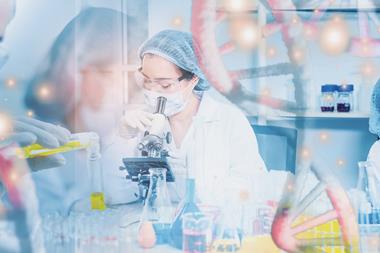 Doctor,Or,Scientist,Use,Microscope,with,Molecular,And,Dna,Structure,And