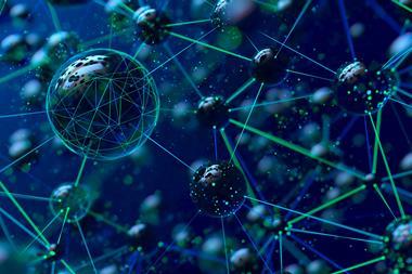 A,Dark,Blue,Backdrop,Showcases,Interconnected,,Glowing,Spheres,Of,Varying