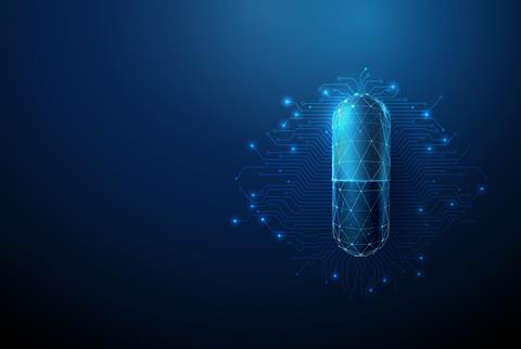 Futuristic,Medical,Capsule,With,Electronic,Circuit,Lines,Background.,Digital,Healthcare,