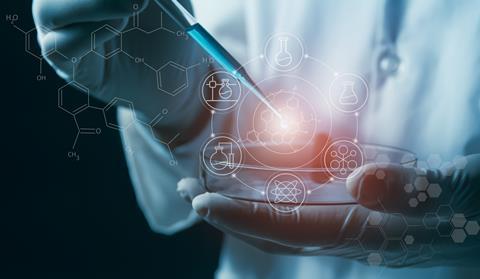 Researcher,With,Glass,Laboratory,Chemical,Test,Tubes,With,Liquid,For