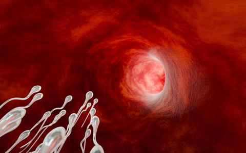 Conceptual,Visualization,Of,Human,Conception,,Sperm,Cells,Reaching,Egg,Cell,