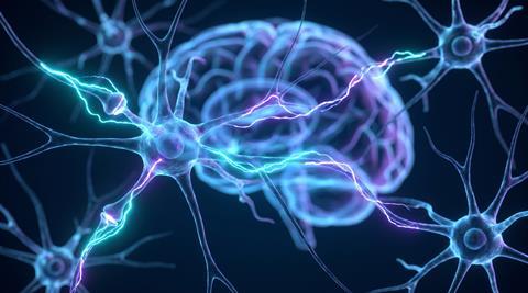 Illustration of electrical signalling between neurons in the brain