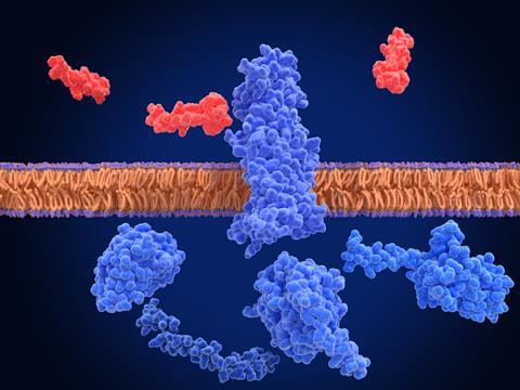 Glp-1,Receptor,,Inactivated,And,Surrounded,By,An,Agonist,(semaglutide,,Red)