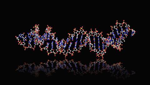 Dna,Strand,Or,Aptamer,Sitting,On,Reflective,Surface,Against,Black