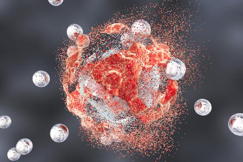 Destruction,Of,A,Tumor,Cell,By,Nanoparticles.,3d,Illustration.,Can