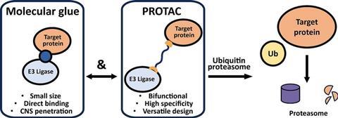 molecular glue and protac schematic comparison